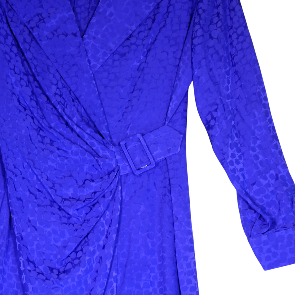 Vintage Liz Claiborne Wrap Dress Womens 10P Petite Blue 100% Silk Shoulder Pads - Picture 5 of 13